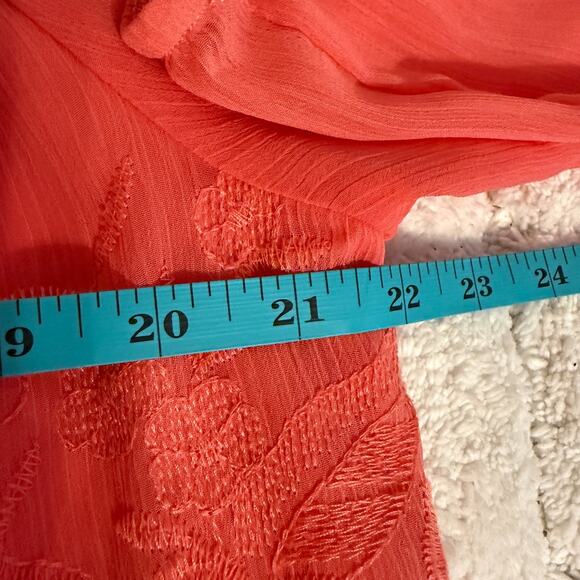 AB Studio Women Size XL Coral Blouse Top Embroidery Floral Fairy Sheer Lined - Picture 8 of 12